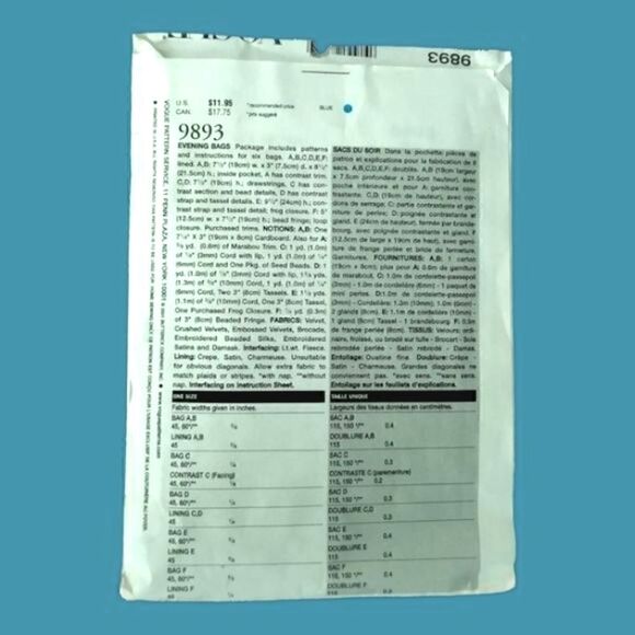 BUTTERICK See & Sew B5741 Craft Storage TOTE w Front, Back & Side POCKETS UNCUT - Picture 2 of 2